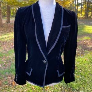 KRIZIA JACKET COAT BLAZER VINTAGE 1980s BLACK VELVET LUXURY ITALY SIZE 40 XS S